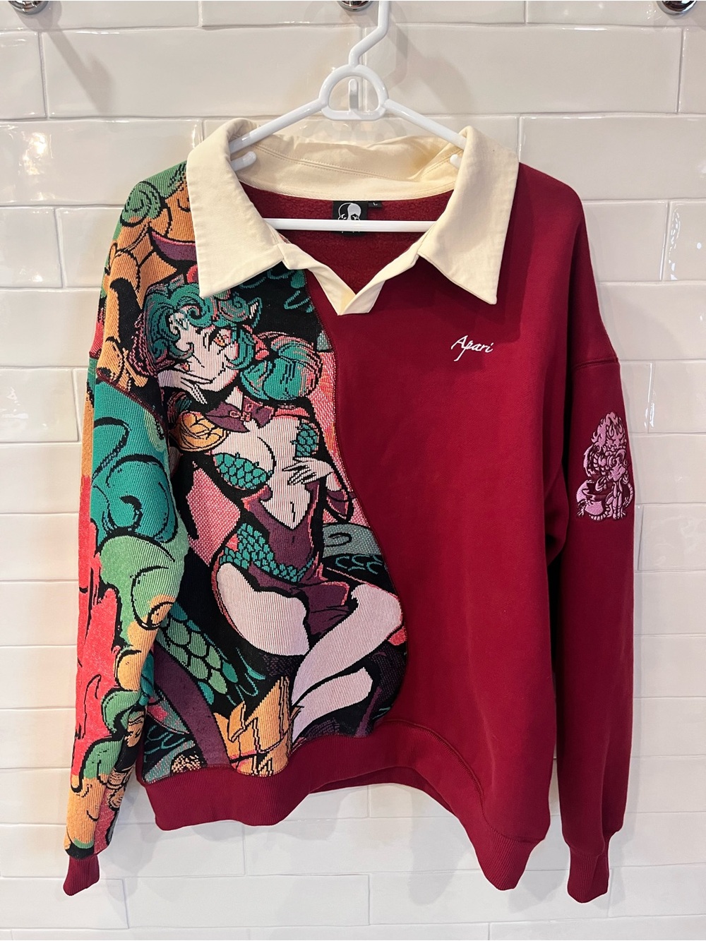 Apari Collar Pullover Sweatshirt Anime Women & Dragon 2024 Year of Dragon Sz L